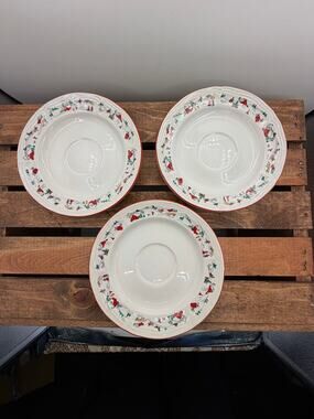 Set of 3 Farberware White Christmas Saucers 6.5" #391 Katherine Babanovsky 1995⁠